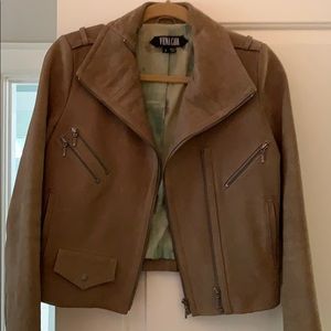 Leather coat with zippers